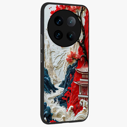 Whispers Of Sakura Waves Glass Case upright view showcasing delicate cherry blossom artwork with elegant nature theme.