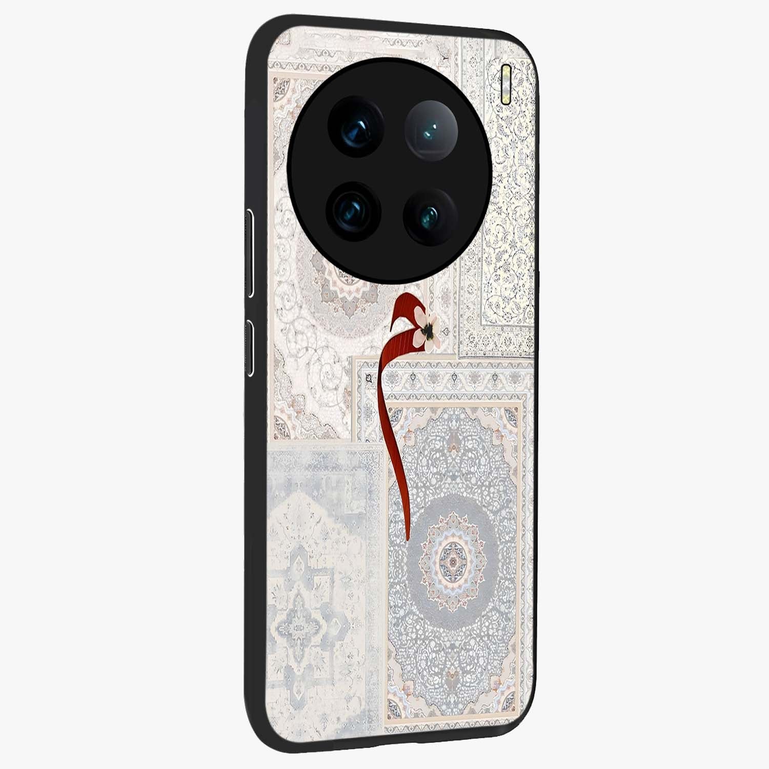 White Aesthetic Bow Glass Case upright view showcasing delicate ribbon bow artwork with cute minimalist theme.