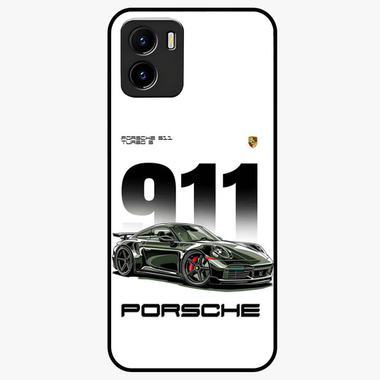 911 Turbo Dominance Glass Case showing clean flat back view with bold 911 sports car artwork and glossy glass finish.