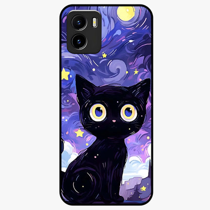 Abstract Cat Art Glass Case showing flat back view with artistic cat illustration and glossy glass finish.