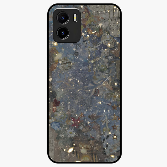 Aesthetic Astrolophia Glass Case showing flat back view with dreamy aesthetic design and glossy glass finish.