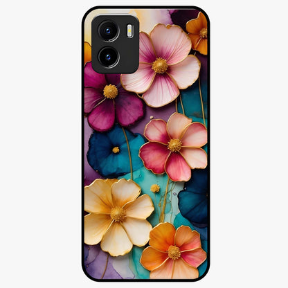Artlyn Grace Flower Pattern Glass Case showing flat back view with elegant floral pattern artwork and glossy glass finish.