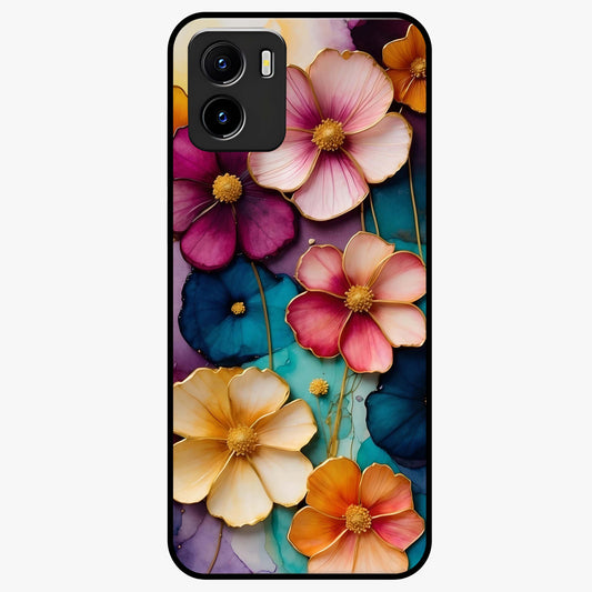 Artlyn Grace Flower Pattern Glass Case showing flat back view with elegant floral pattern artwork and glossy glass finish.