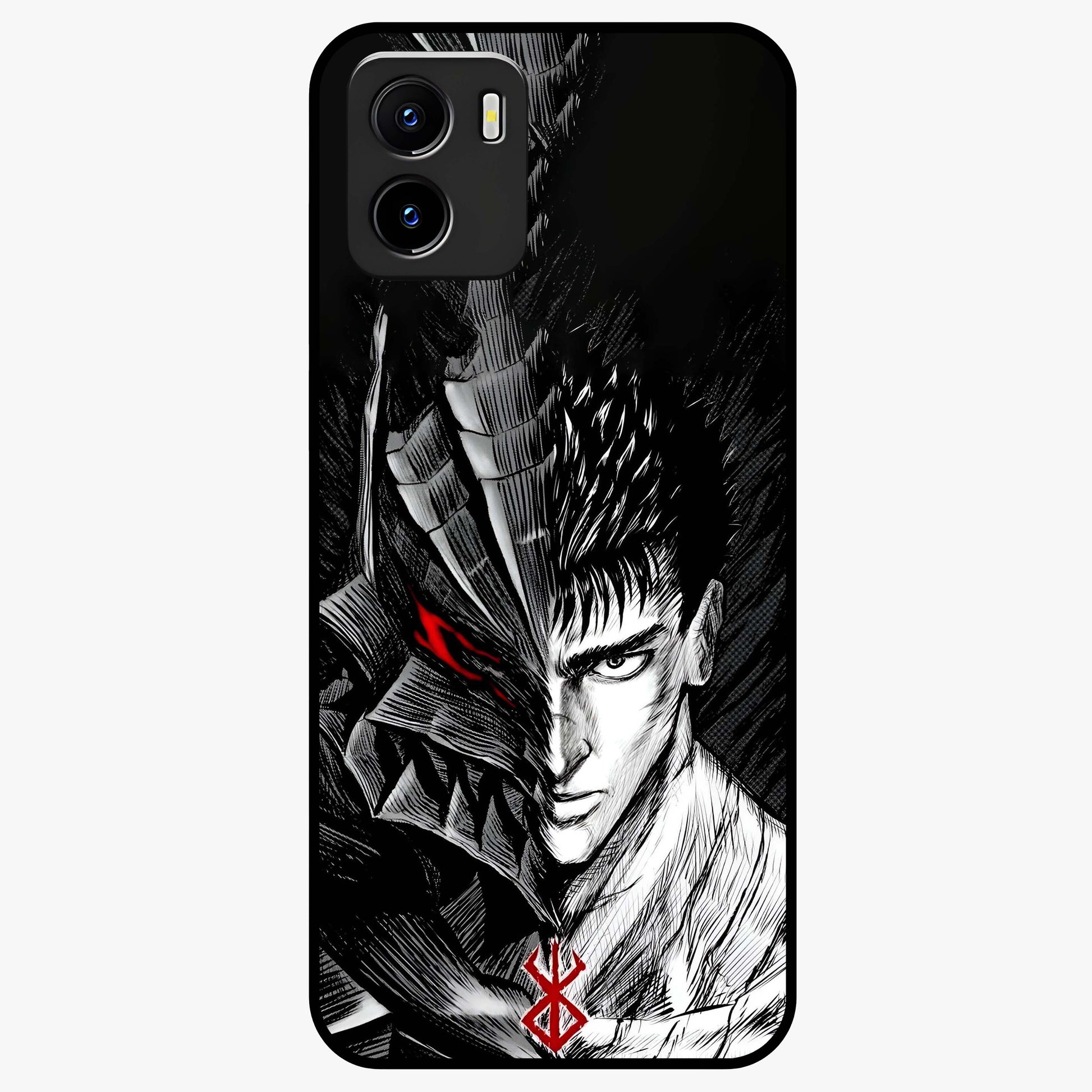 Berserker Blood Oath Glass Case showing flat back view with fierce warrior inspired artwork and glossy glass finish.