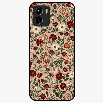 Biege Flower With Leaf Glass Case showing flat back view with soft beige floral artwork and glossy glass finish.