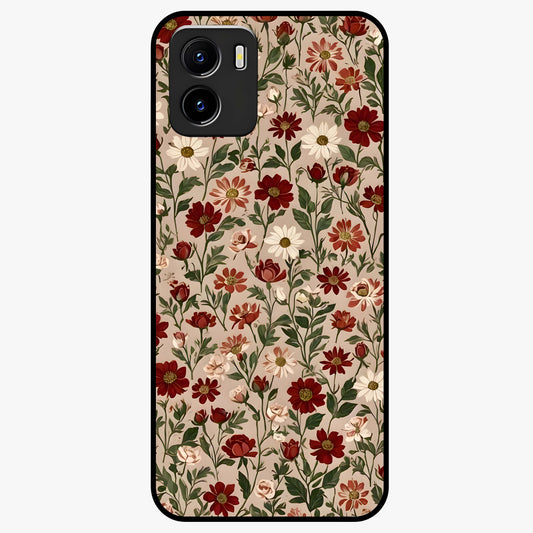 Biege Flower With Leaf Glass Case showing flat back view with soft beige floral artwork and glossy glass finish.