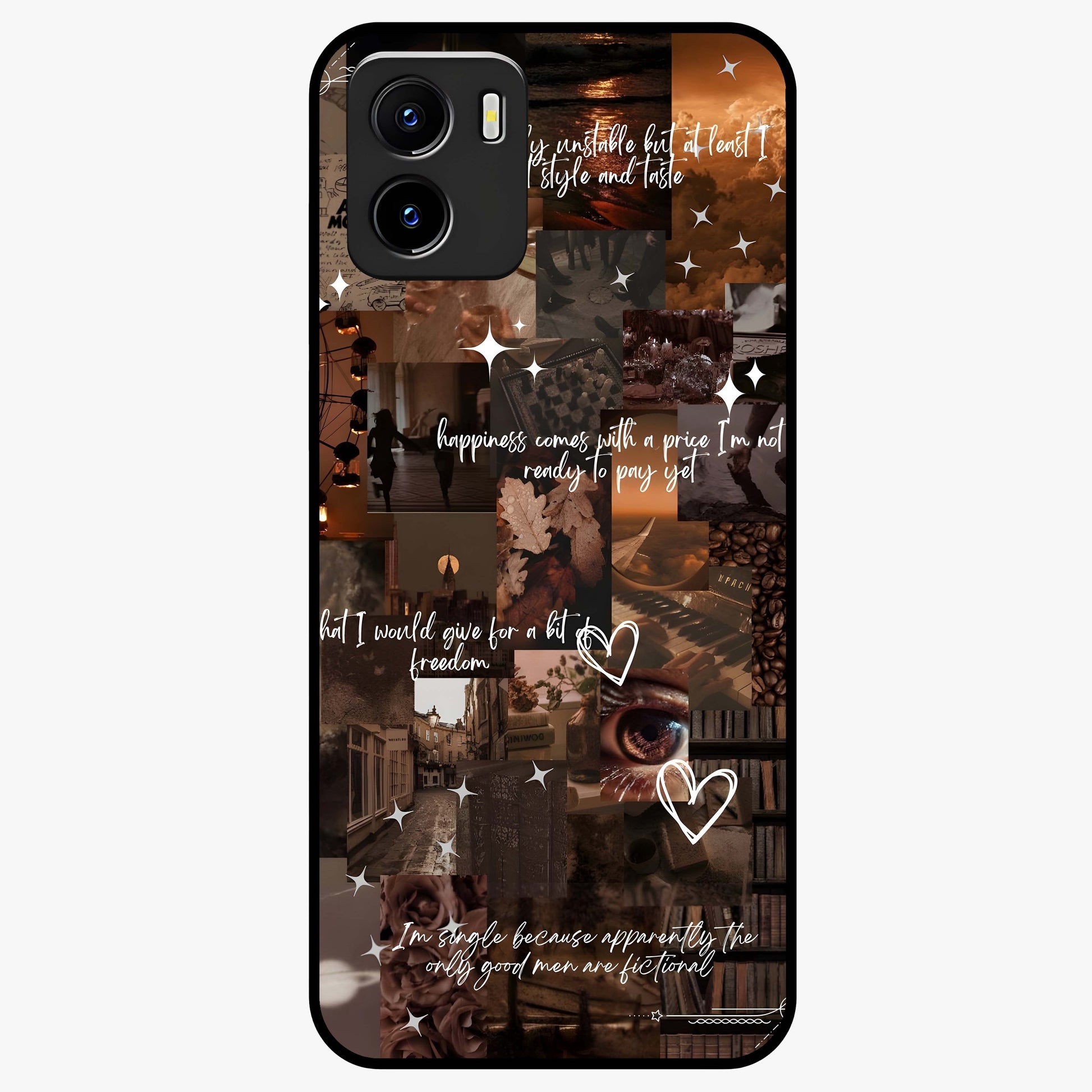 Bittersweet Aesthetic Chaos Glass Case showing flat back view with artistic chaotic aesthetic design and glossy glass finish.