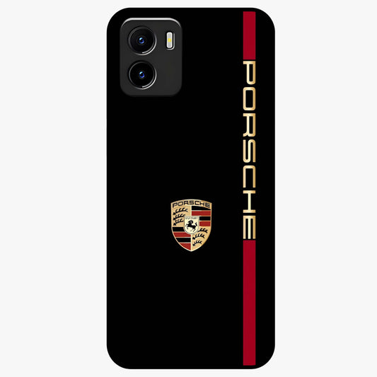 Black Minimal Porsche Glass Case showing flat back view with sleek minimal sports car artwork and glossy glass finish.