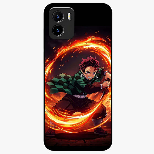 Blazing Sword Resolve Glass Case showing flat back view with fiery sword artwork and glossy glass finish.