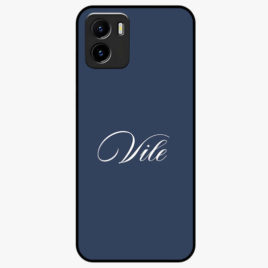 Blue Background Personalized Custom Name Glass Case showing flat back view with minimal blue background and custom name design.