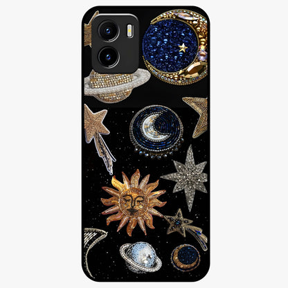 Celestial Gem Constellations Glass Case showing flat back view with sparkling constellation artwork and glossy glass finish.
