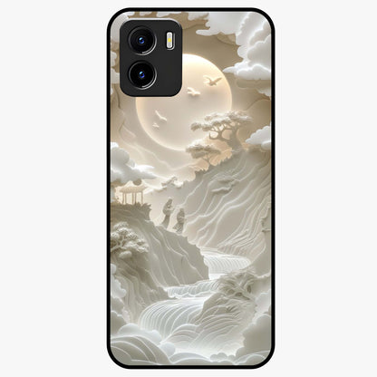 Celestial Origami Glass Case showing flat back view with artistic origami inspired celestial artwork and glossy glass finish.
