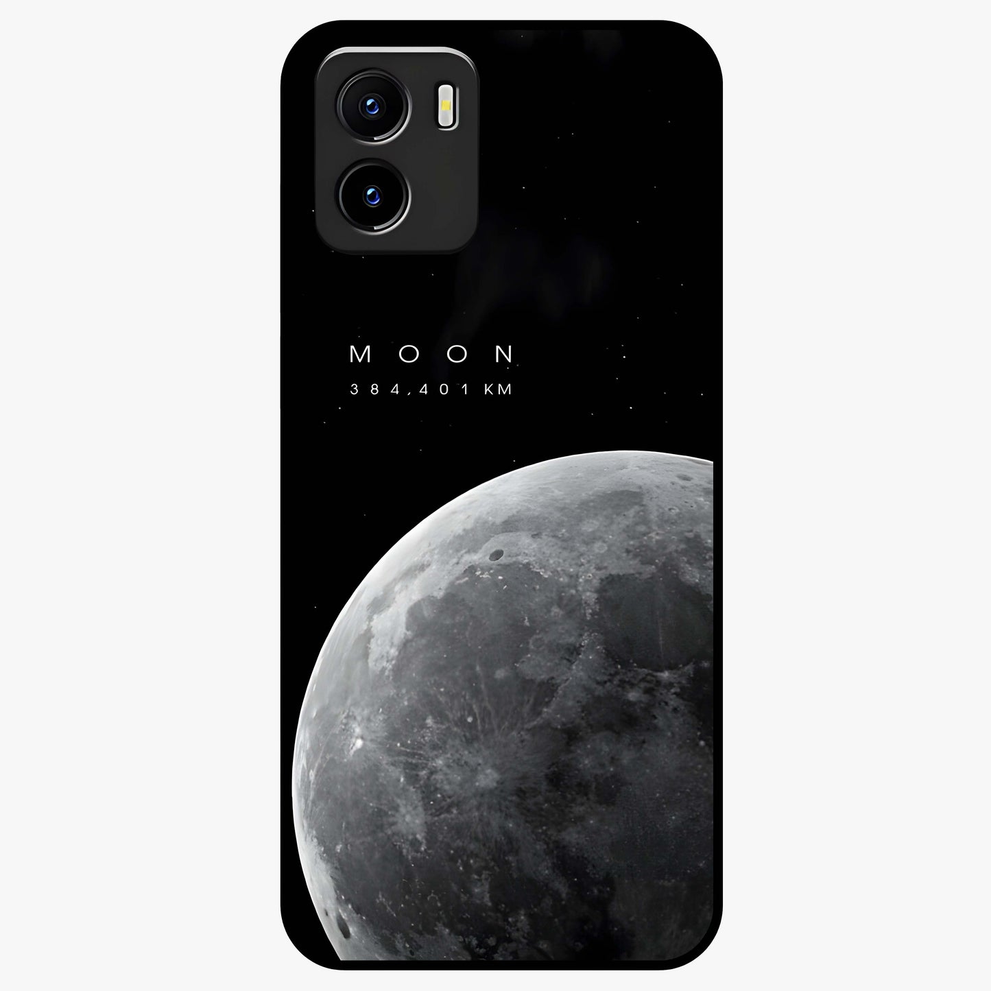 Cosmic Moon Glow Glass Case showing flat back view with glowing moon artwork and glossy glass finish.