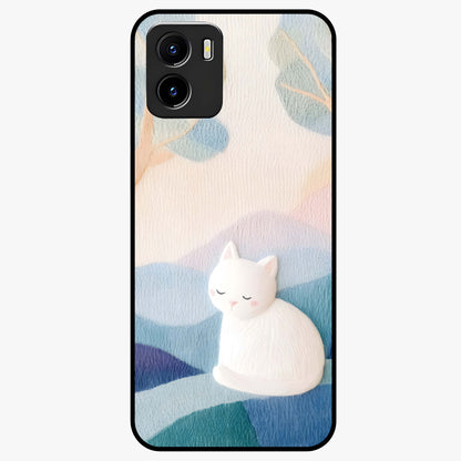 Cotton Dream Cat Glass Case showing flat back view with soft dreamy cat artwork and glossy glass finish.