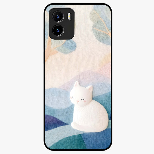 Cotton Dream Cat Glass Case showing flat back view with soft dreamy cat artwork and glossy glass finish.