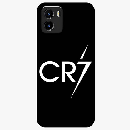 Cr7 Elite Strike Glass Case showing flat back view with dynamic football inspired artwork and glossy glass finish.