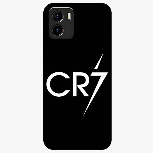 Cr7 Elite Strike Glass Case showing flat back view with dynamic football inspired artwork and glossy glass finish.