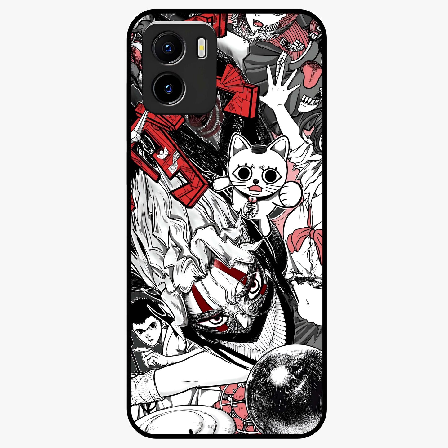 Crimson Chaos Panel Glass Case showing flat back view with bold crimson abstract artwork and glossy glass finish.