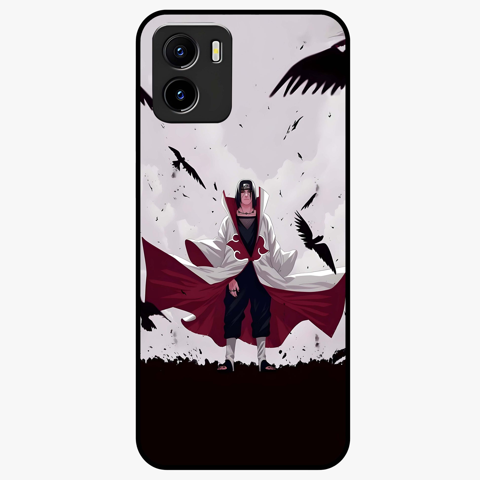Crimson Crow Ascension Glass Case showing flat back view with mystical crow artwork and glossy glass finish.