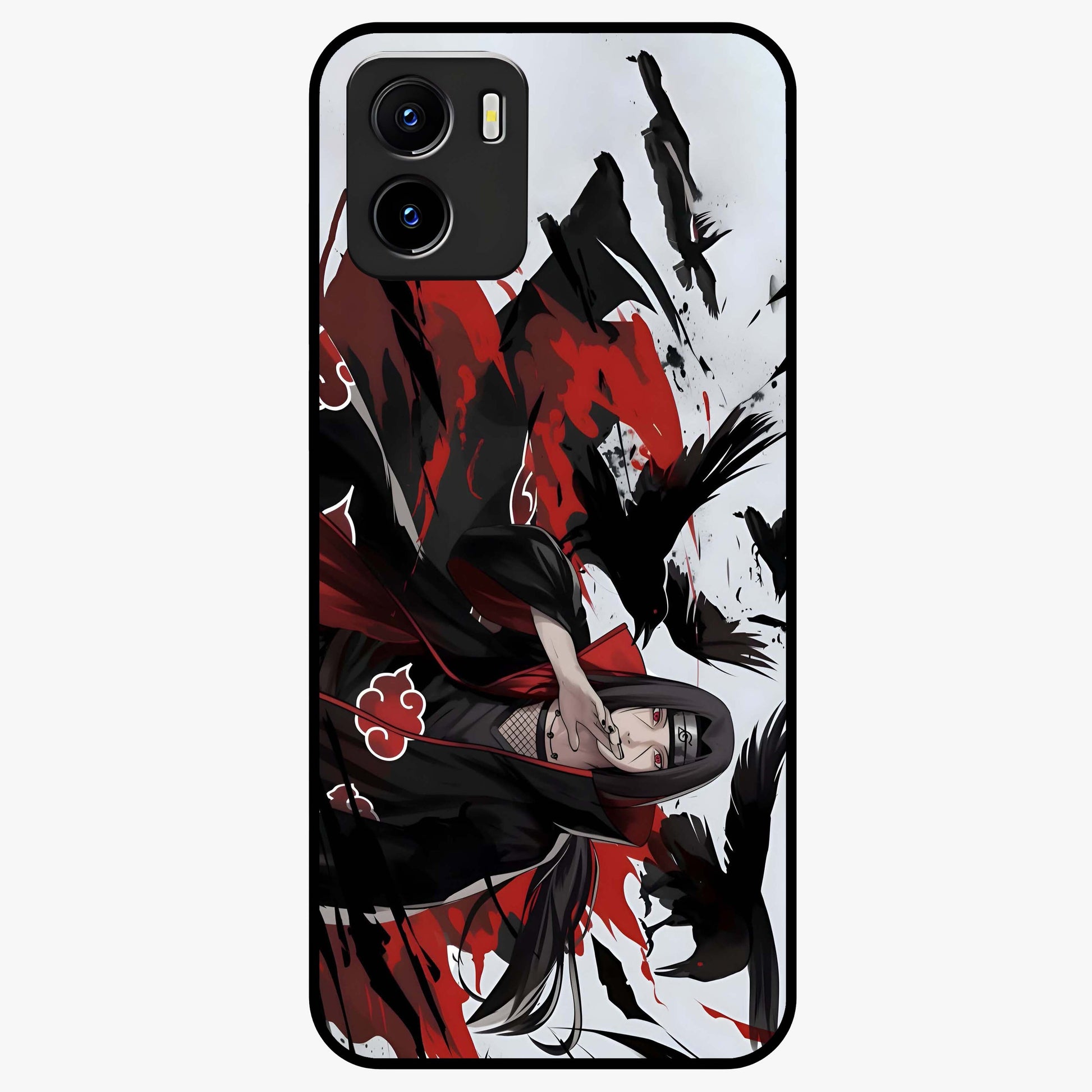 Crimson Crow Illusion Glass Case showing flat back view with artistic crow illusion artwork and glossy glass finish.