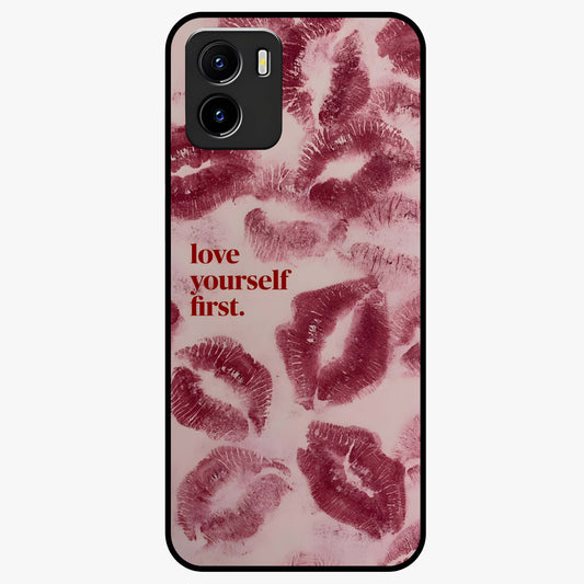 Crimson Kiss Love Glass Case showing flat back view with romantic crimson themed artwork and glossy glass finish.