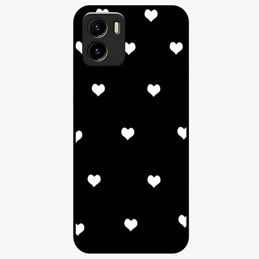 Cute And Simple White Hearts Glass Case showing flat back view with minimal white heart pattern and glossy glass finish.