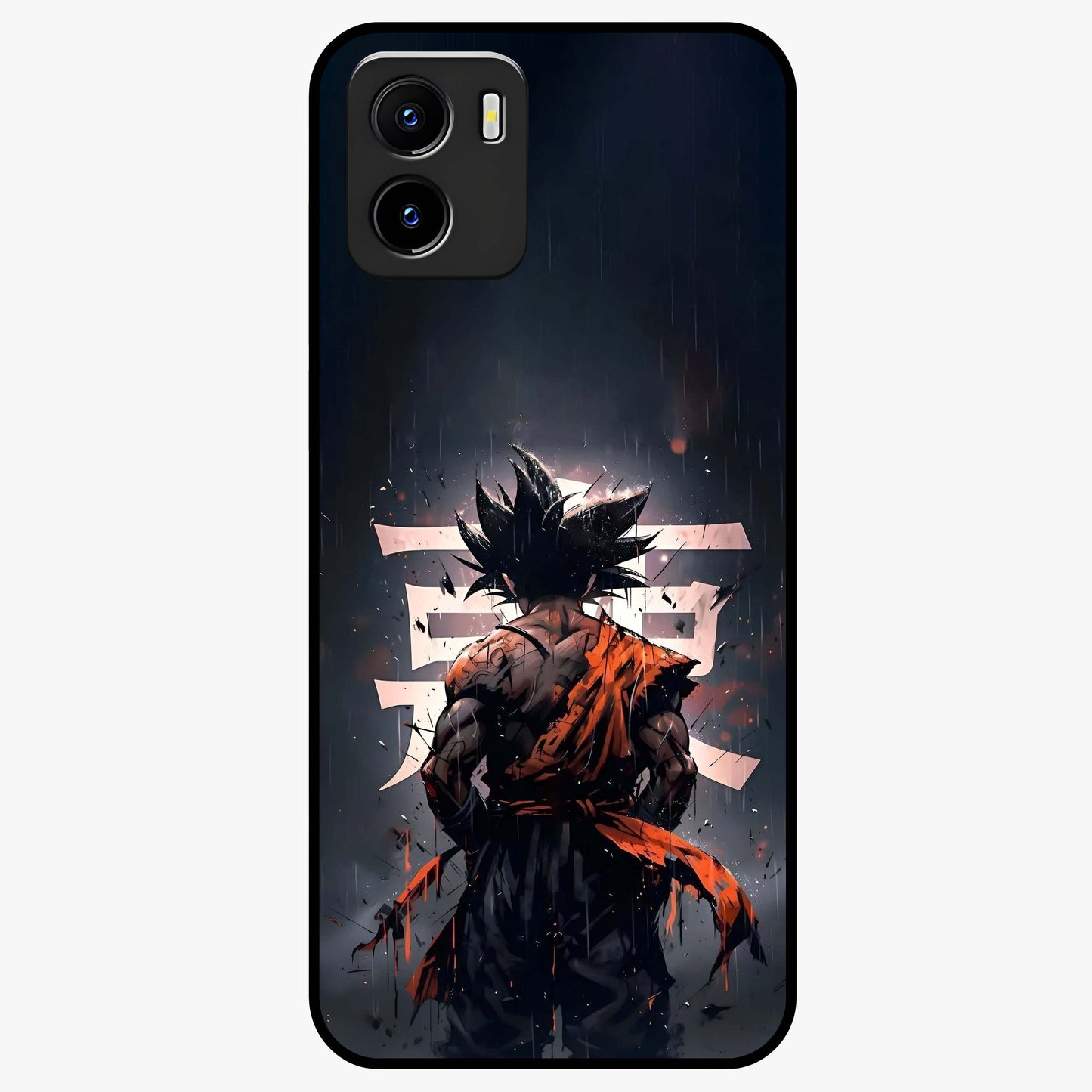 Dark Warrior In Rain Glass Case showing flat back view with warrior artwork in rainy atmosphere and glossy glass finish.
