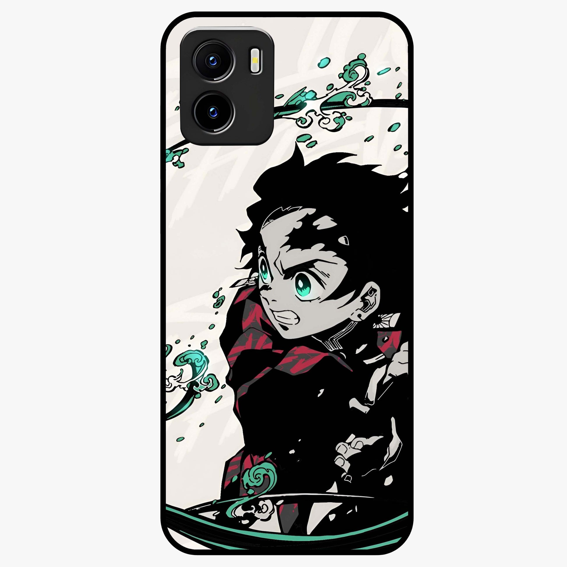Demon Slayer Glass Case showing flat back view with bold anime inspired artwork and glossy glass finish.