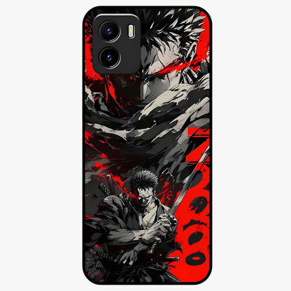 Demon Sword Resolve Glass Case showing flat back view with fierce sword warrior artwork and glossy glass finish.