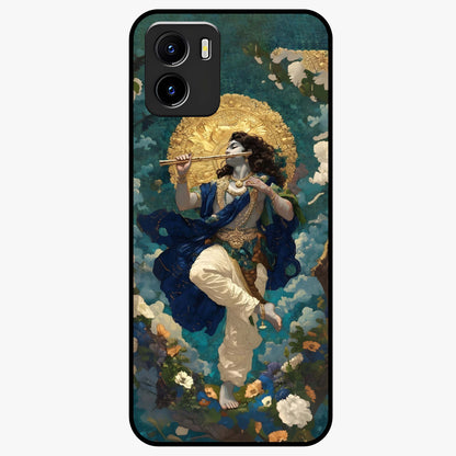 Divine Krishna Art Glass Case showing flat back view with Lord Krishna artwork and glossy glass finish.