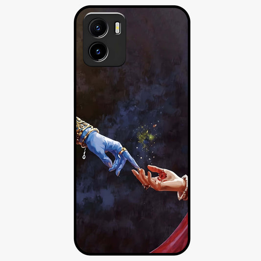 Divine Touch Eternal Glass Case showing flat back view with spiritual themed artwork and glossy glass finish.