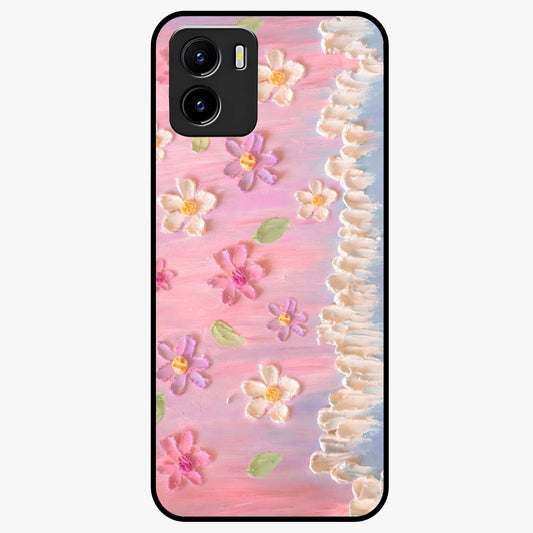 Dreamy Painted Garden Glass Case showing flat back view with artistic painted floral garden artwork and glossy glass finish.