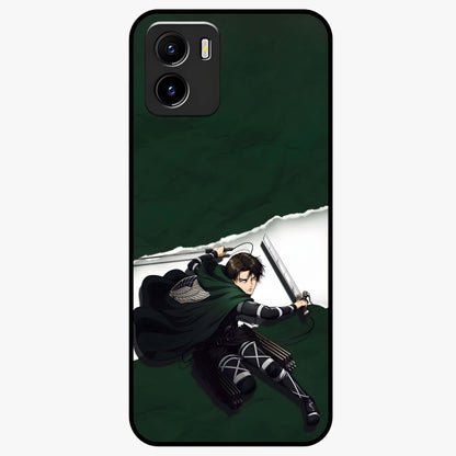 Emerald War Vanguard Glass Case showing flat back view with powerful warrior themed artwork and glossy glass finish.