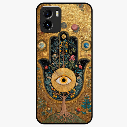 Ethereal Evil Eye Glass Case showing flat back view with mystical evil eye artwork and glossy glass finish.