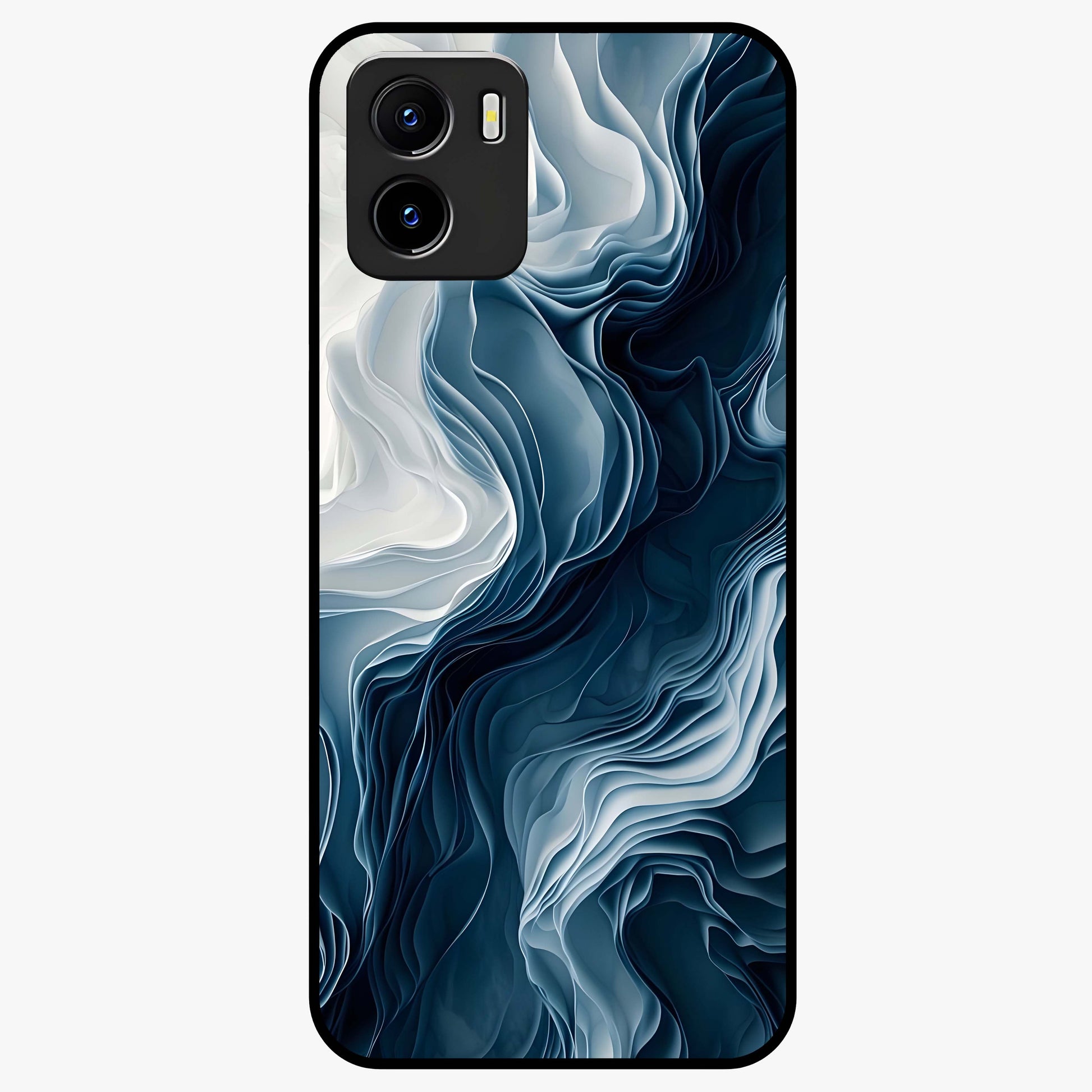 Ethereal Paper Marble Glass Case showing flat back view with soft marble paper texture artwork and glossy glass finish.