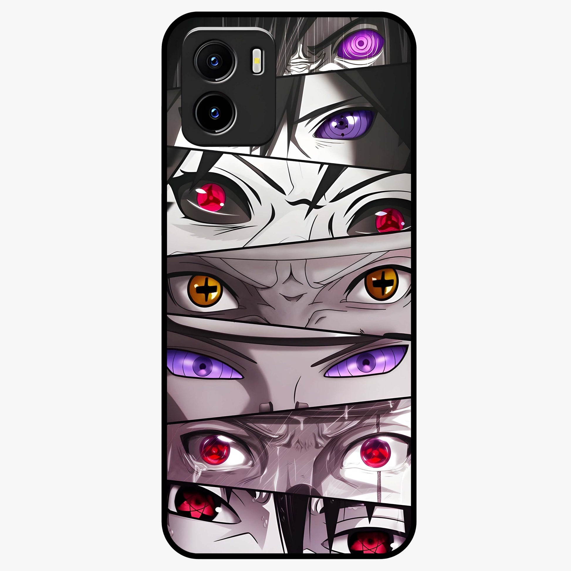 Eyes of Destiny Glass Case showing flat back view with striking eye themed artwork and glossy glass finish.