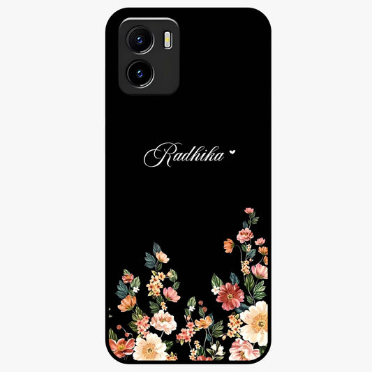 Floral Design With a Custom Personalized Name Glass Case showing flat back view with floral artwork and personalized name design.