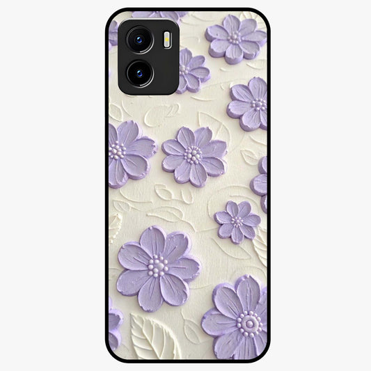 Floral Wall Art With Purple Flowers Glass Case showing flat back view with purple flower artwork and glossy glass finish.