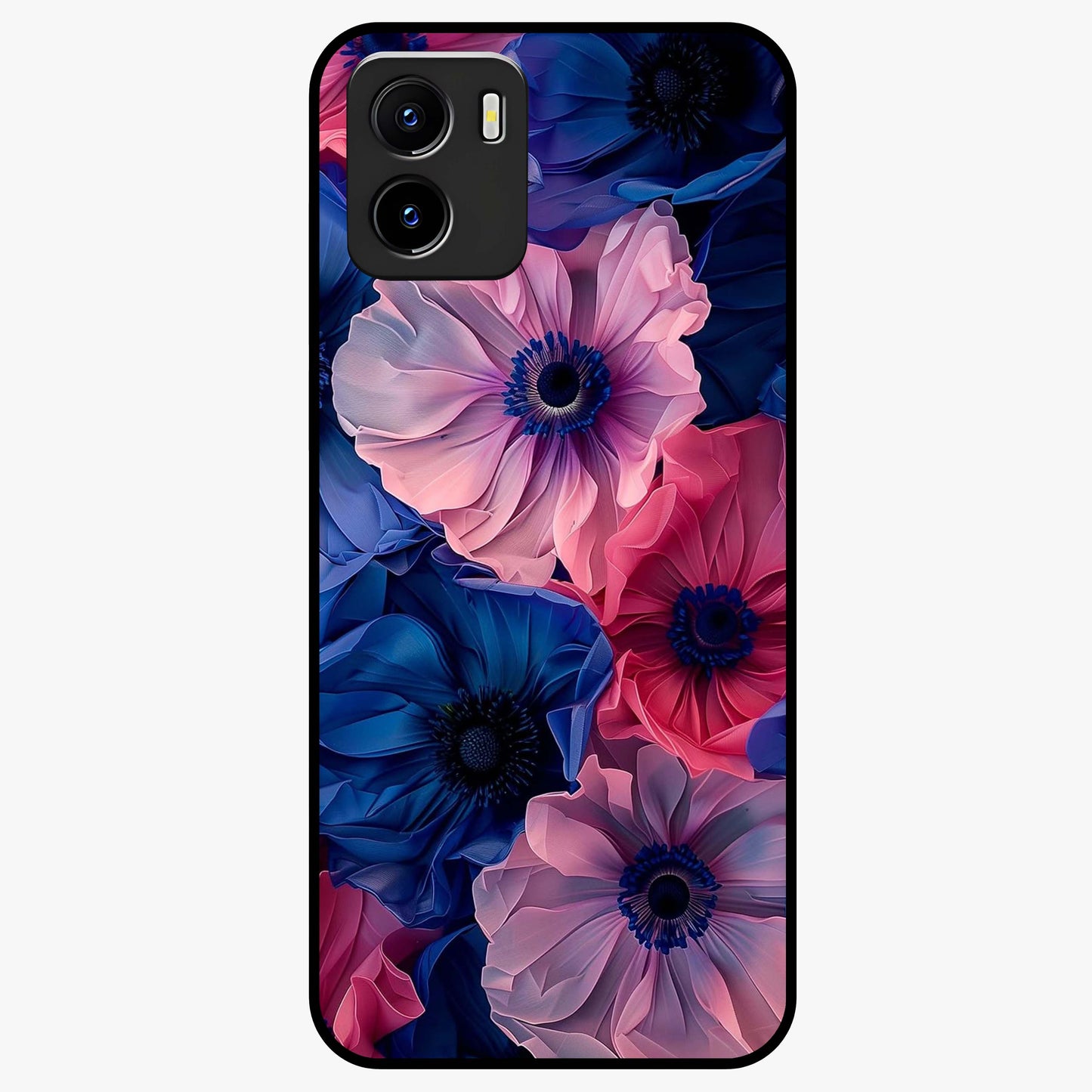 Flower Paper Art Pattern Glass Case showing flat back view with paper cut style floral artwork and glossy glass finish.