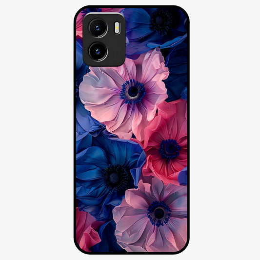 Flower Paper Art Pattern Glass Case showing flat back view with paper cut style floral artwork and glossy glass finish.