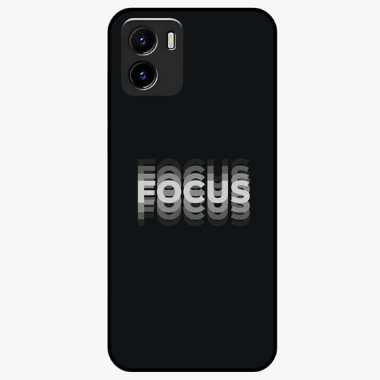Focus Mode On Glass Case showing flat back view with bold motivational typography design and glossy glass finish.