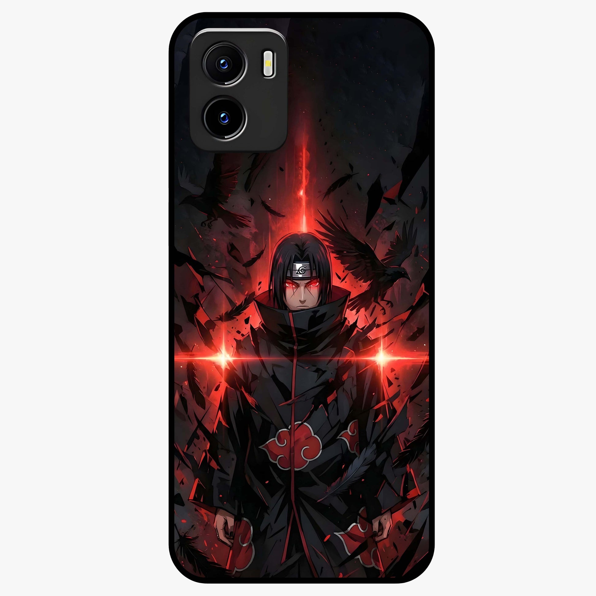 Focused Blade Discipline Glass Case showing flat back view with warrior sword themed artwork and glossy glass finish.