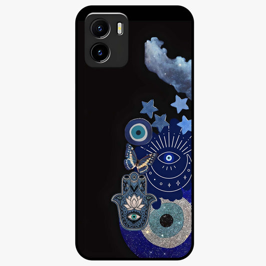 Galactic Charm Cluster Glass Case showing flat back view with glowing celestial charm artwork and glossy glass finish.