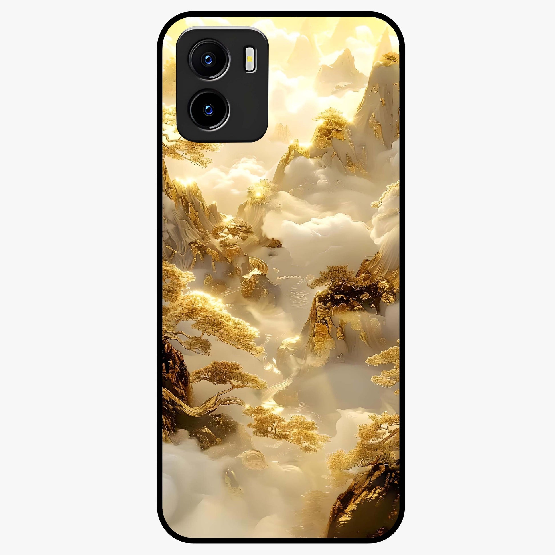 Gates Of Illumination Glass Case showing flat back view with mystical illuminated gate artwork and glossy glass finish.