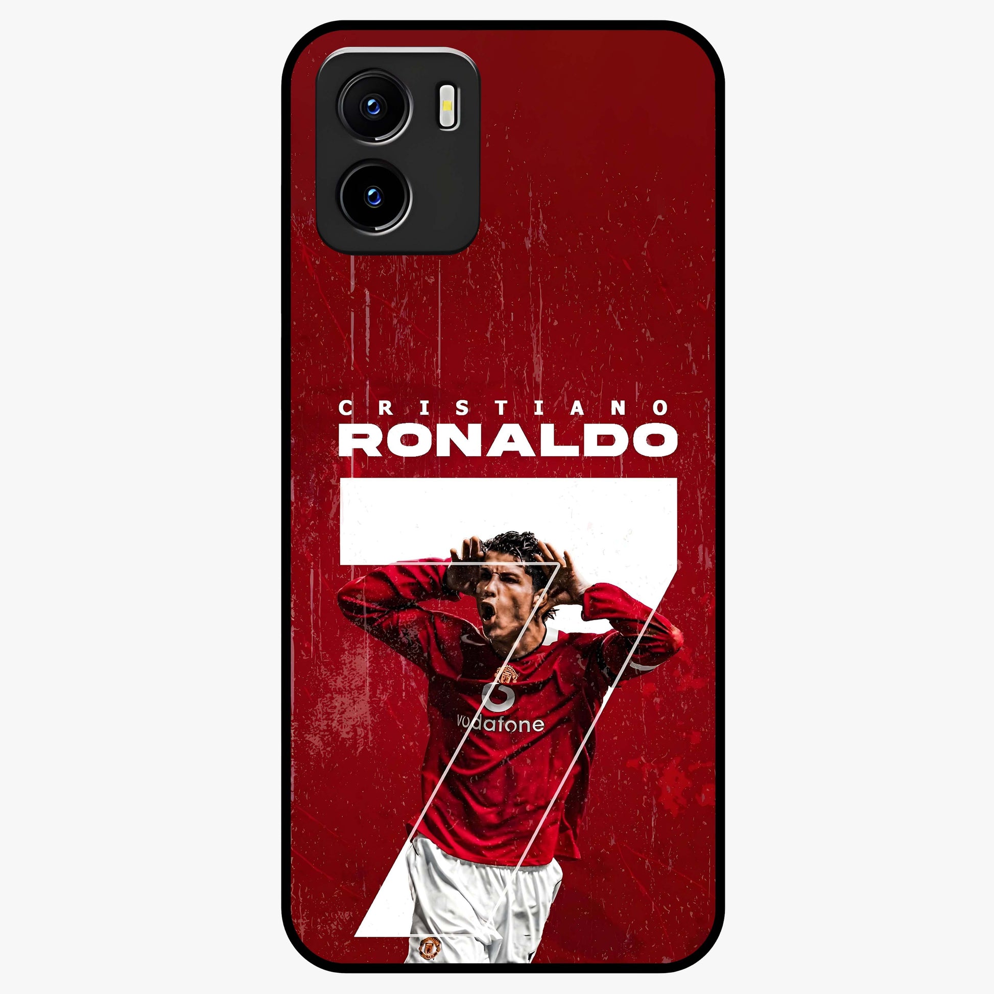 Goal Celebration Legacy Glass Case showing flat back view with football celebration inspired artwork and glossy glass finish.