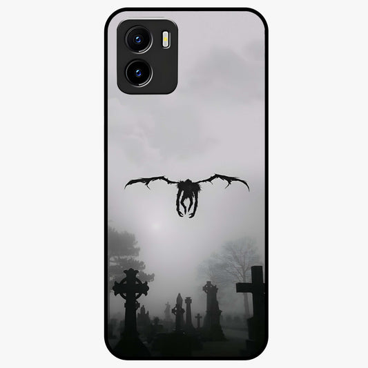 Graveyard Shadow Descent Glass Case showing flat back view with dark graveyard themed artwork and glossy glass finish.