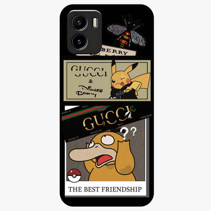 Gucci Play Mashup Glass Case showing flat back view with luxury inspired graphic artwork and glossy glass finish.