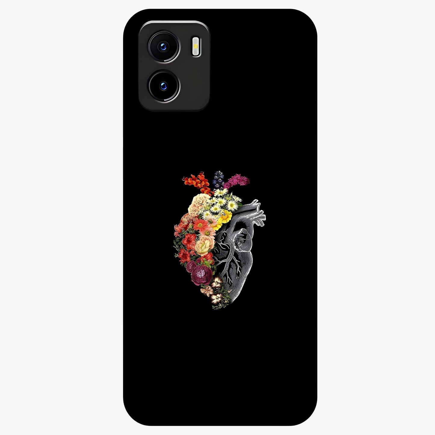 Heart With Flowers Glass Case showing flat back view with heart shaped floral artwork and glossy glass finish.