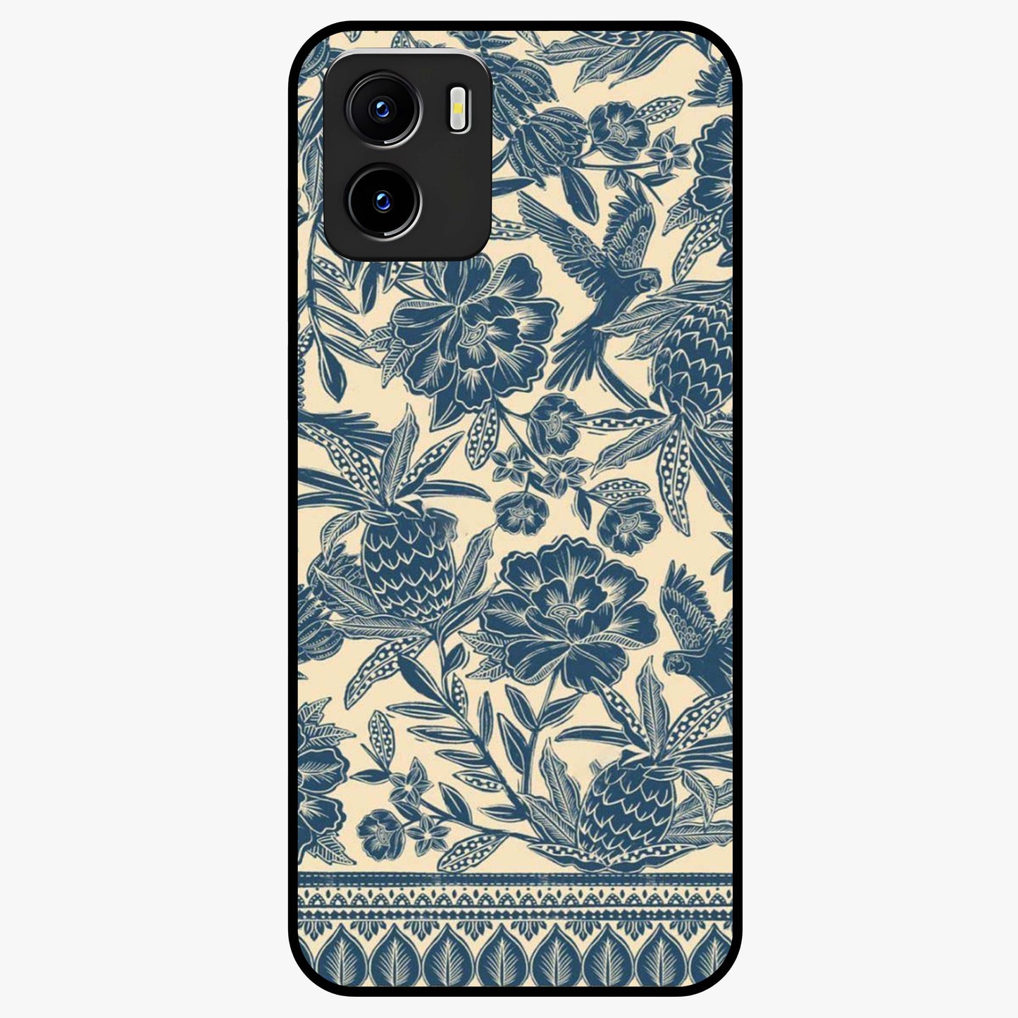 Heirloom Wild Bloom Glass Case showing flat back view with vintage inspired wild flower artwork and glossy glass finish.