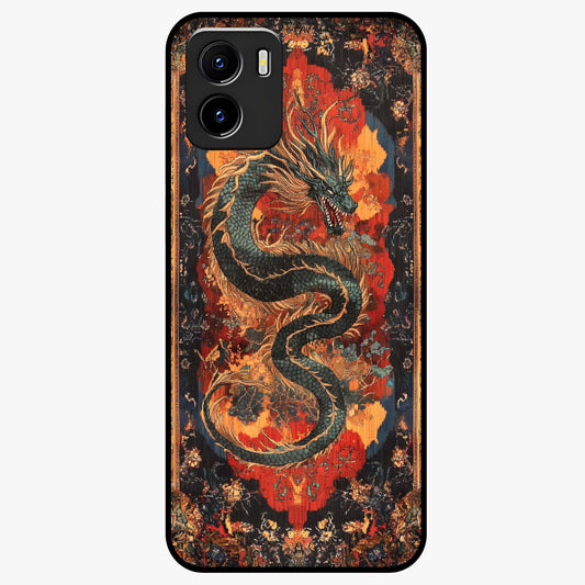 Inferno Dragon Soul Glass Case showing flat back view with fiery dragon artwork and glossy glass finish.